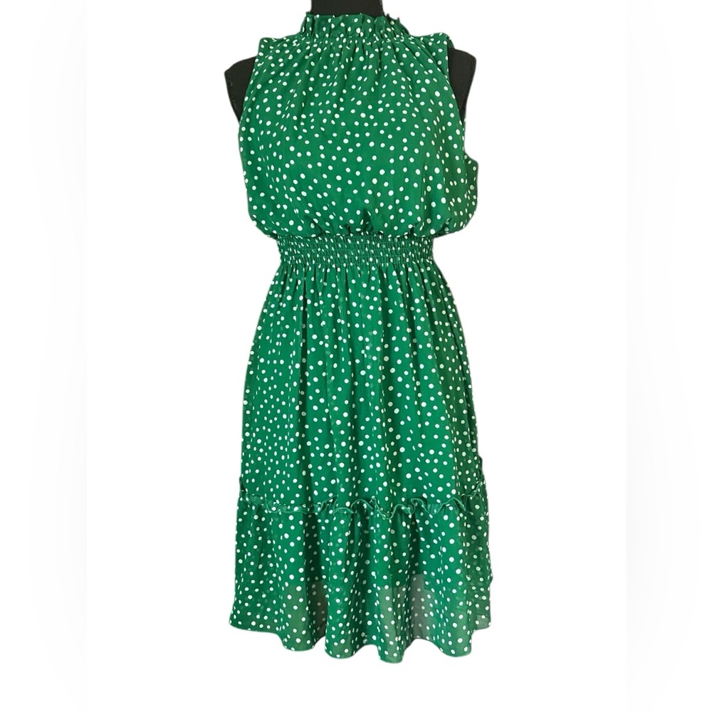 Kate and Lily‎ Kelly Green Polka Dot Chiffon Sleeveless Dress Size8